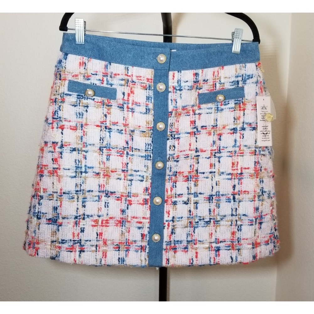 Nanette Lepore Womens Medium Tweed Multicolor Skirt Buttons Retro Minimalist NWT